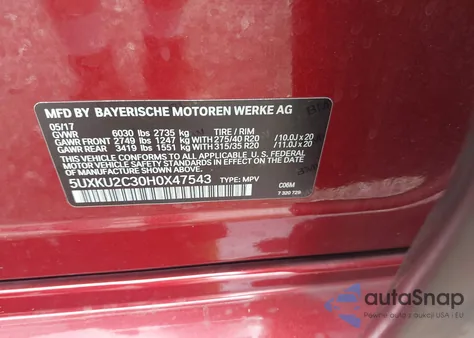 2017 BMW X6 xDrive35I z USA, uszkodzony, nr VIN 5UXKU2C30H0X47543